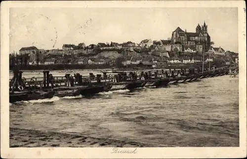 Ak Breisach am Oberrhein, Schiffbrücke, Stadtansicht