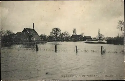 Ak Zeeland Niederlande, Watersnood 1906, Hochwasser, überschwemmte Häuser
