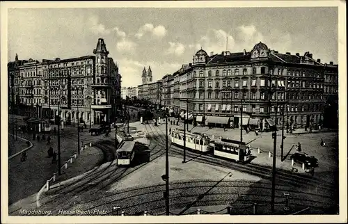 Ak Magdeburg in Sachsen Anhalt, Hasselbach Platz, Tram