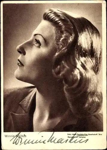 Ak Schauspielerin Winnie Markus, Portrait, Autogramm
