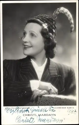 Ak Schauspielerin Christl Mardayn, Hut, Profilansicht