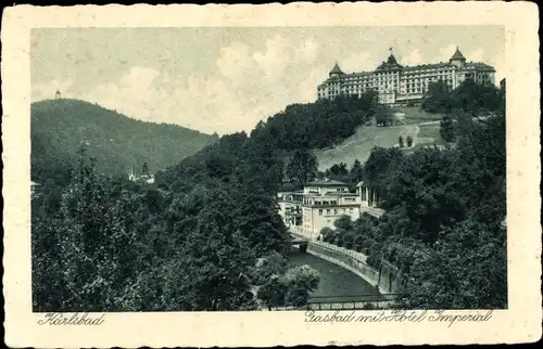 Ak Karlovy Vary Karlsbad Stadt, Gasbad mit Hotel Imperial