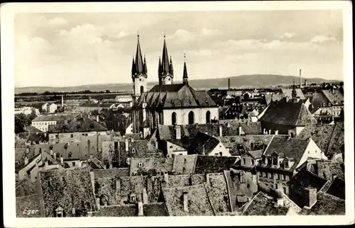 Ak Cheb Eger Region Karlsbad, Teilansicht, Vogelschau
