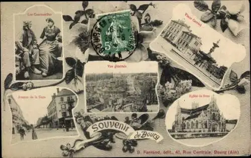 Ak Bourg Ain, Vue generale, Avenue de la Gare, Eglise