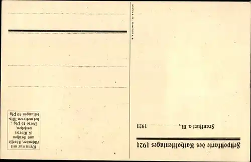 Ak Frankfurt am Main, 61. Generalversammlung der Katholiken Deutschlands 1921