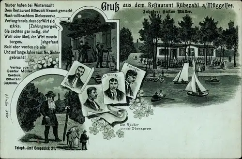 Litho Berlin Köpenick, Restaurant Rübezahl am Müggelsee, Inh. Gust. Müller, Räuber von der Oberspree