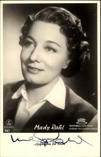 Ak Schauspielerin Mady Rahl, Portrait, Autogramm, FBZ Verlag