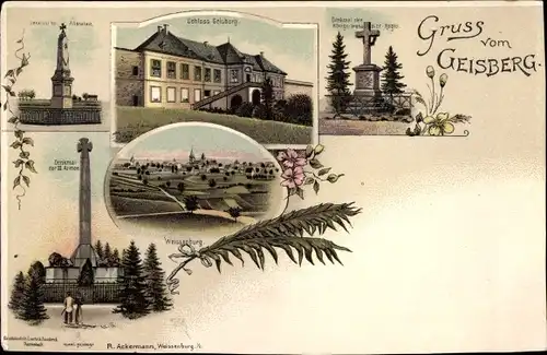 Litho Geisberg Wissembourg Weißenburg Elsass Bas Rhin, Schloss, Denkmal, Panorama