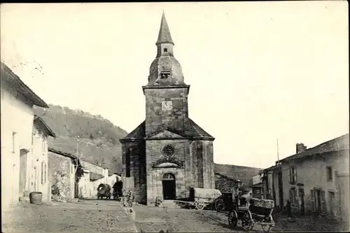 Ak Lissey Meuse, Blick zur Kirche mit Karren