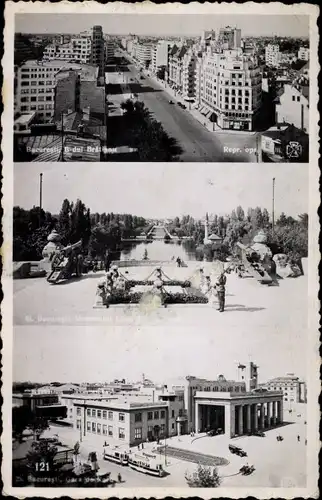 Ak București Bukarest Rumänien, Straßenpartie, Park, Nord Gara, Bahnhof