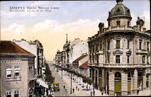 Ak Belgrad Beograd Serbien, König Milanstraße
