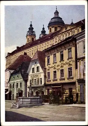 Ak Melk Niederösterreich, Alter Marktplatz und Stift