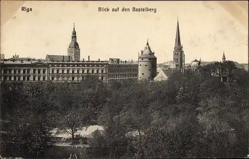 Ak Riga Lettland, Blick auf den Basteiberg