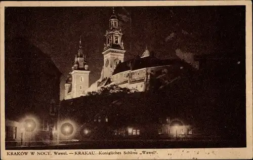 Ak Kraków Krakau Polen, Zamek krakowski, Krakauer Burg, Nachtbeleuchtung