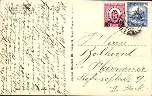 Ak Budapest Ungarn, Freiheitsplatz