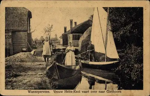 Ak Wanneperveen Overijssel, Vrouw Heite Knol vaart over naar Giethoorn