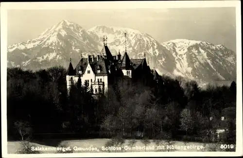 Ak Salzkammergut Oberösterreich, Gmunden, Schloss Cumberland, Höllengebirge