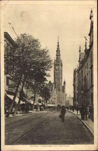 Ak Gdańsk Danzig, Langgasse mit Rathaus