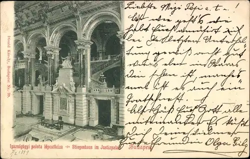 Ak Budapest Ungarn, Stiegenhaus im Justizpalast