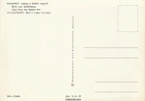 3D Ak Budapest Ungarn, Blick vom Gellertberg