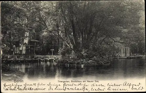 Ak Berlin Tiergarten, Bootshaus am Neuen See