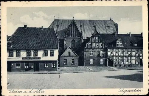 Ak Verden an der Aller, Lugenstein, Ratsapotheke, Kirche, Fachwerkhäuser