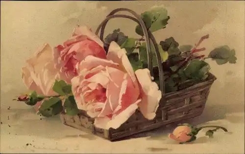 Künstler Ak Klein, Catharina, Blühende Rosen, Korb