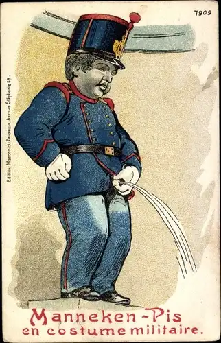 Ak Bruxelles Brüssel, Manneken Pis en costume militaire
