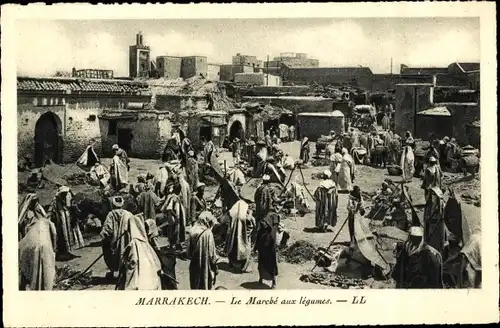 Ak Marrakesch Marokko, Marche aux legumes, Marktszene