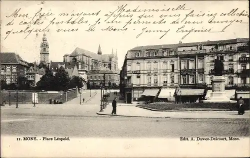 Ak Mons Wallonien Hennegau, Place Leopold, Kirche