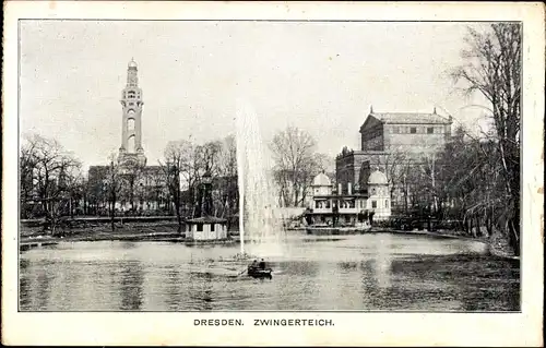 Ak Dresden Altstadt, Zwingerteich, Fontäne