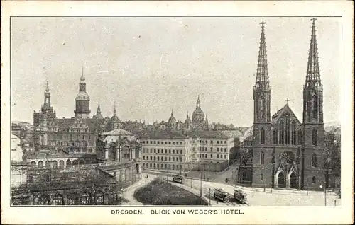 Ak Dresden Altstadt, Blick von Webers Hotel, Kirche