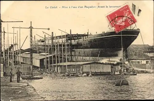 Ak La Ciotat, Mise a l'eau d'un Paquebot, Avant le lancement