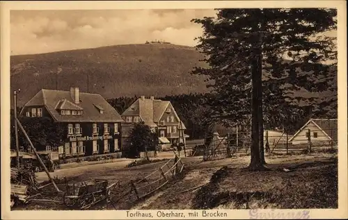 Ak Torfhaus Altenau Schulenberg Clausthal Zellerfeld im Oberharz, Ortspartie mit Brocken, Hotel