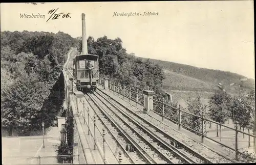 Ak Wiesbaden in Hessen, Nerobergbahn-Talfahrt