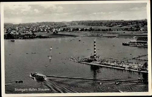 Ak Stuttgart Hofen, Blick über den Stausee, Signalturm