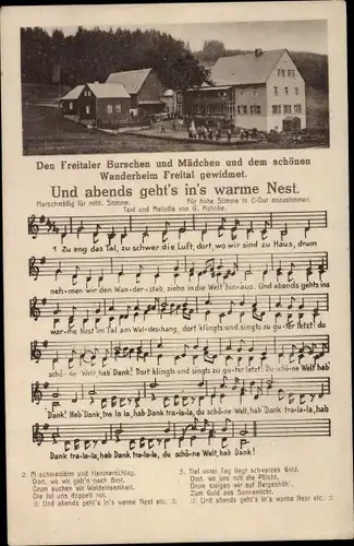 Lied Ak Freital, Wanderheim, Und abends geht's in's warme Nest