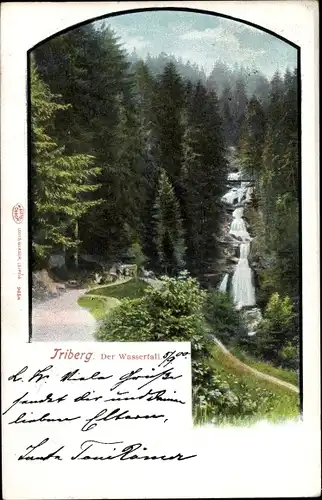 Ak Triberg im Schwarzwald, Blick vom Waldweg auf den Wasserfall