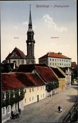 Ak Radeberg in Sachsen, Niedergraben, Kirche, Realschule