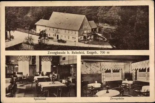 Ak Rehefeld Zaunhaus Altenberg im Erzgebirge, Zwergbaude, Speisesaal, Zwergstube