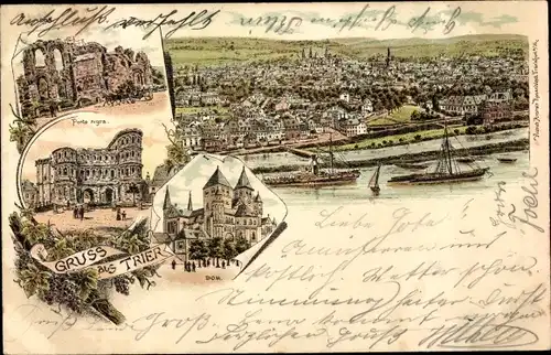 Litho Trier an der Mosel, Ortsansicht, Dom, Porta Nigra