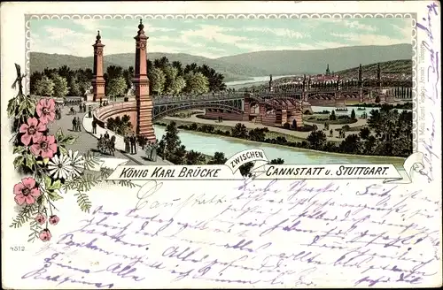 Litho Cannstatt Stuttgart am Neckar, König Karl Brücke