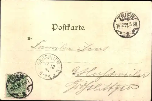 Litho Trier an der Mosel, Mariensäule, Mathiaskirche, Igelsäule, Porta Nigra, Pauluskirche