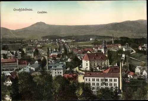 Ak Großschönau im Kreis Görlitz, Blick auf den Ort, Kirche, Panorama