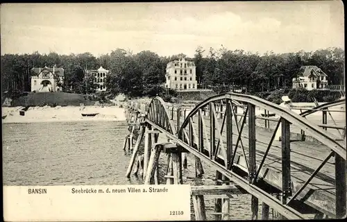 Ak Ostseebad Bansin Heringsdorf auf Usedom, Seebrücke m. d. neuen Villen a. Strande