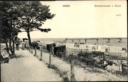 Ak Ostseebad Bansin Heringsdorf auf Usedom, Strandpromenade und Strand