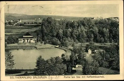 Ak Bad Salzuflen in Lippe, Partie am See mit Kaffeehäuschen, Panorama