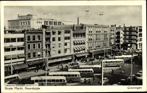 Ak Groningen Niederlande, Grote Markt, Noordzijde, Busse