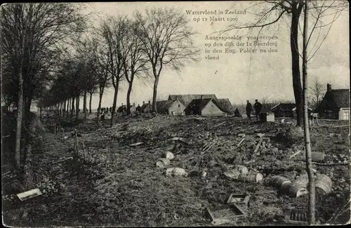 Ak Zeeland Niederlande, Watersnood 1906, Boerderij in den Eng. Polder