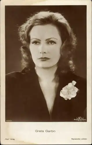 Ak Schauspielerin Greta Garbo, Portrait, Ross